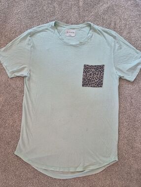 Mint Green Short Sleeve Tee with Leopard Pocket